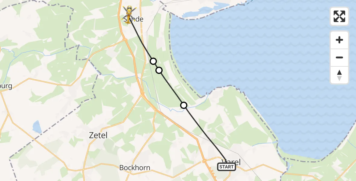Flugroute Rettungshubschrauber Varel - Sande, 13 Juli 2026, 18:05