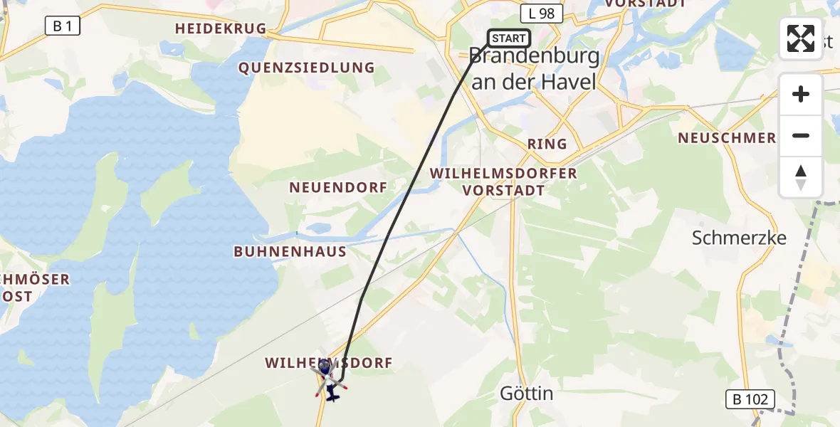 Flugroute Polizeihubschrauber Brandenburg an der Havel - Brandenburg an der Havel, 13 Juli 2026, 18:36