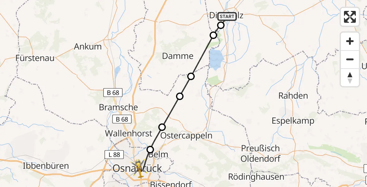 Flugroute Ambulanzhubschrauber Diepholz - Osnabrück, 13 Juli 2026, 18:36