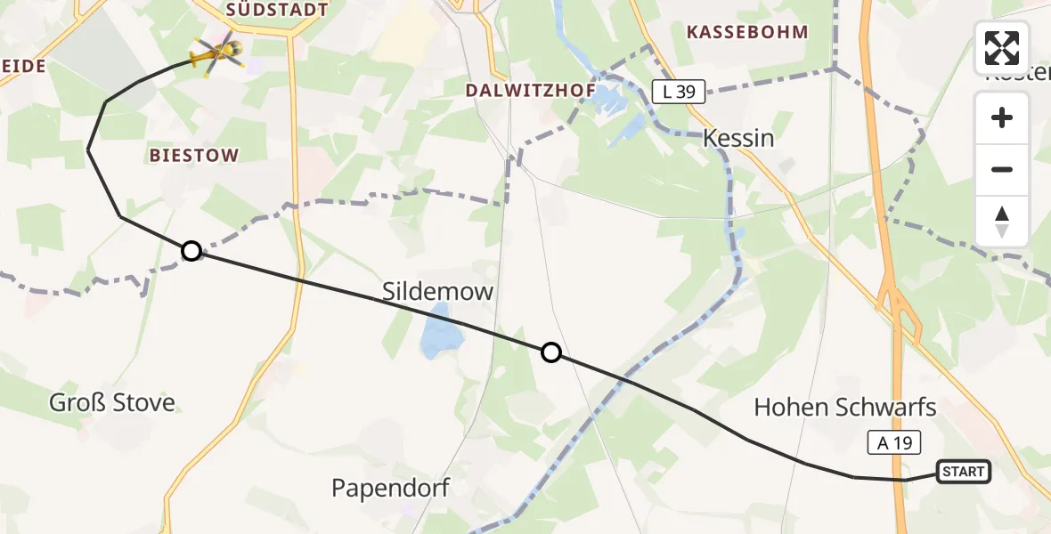 Flugroute Ambulanzhubschrauber Dummerstorf - Rostock, 13 Juli 2026, 18:39