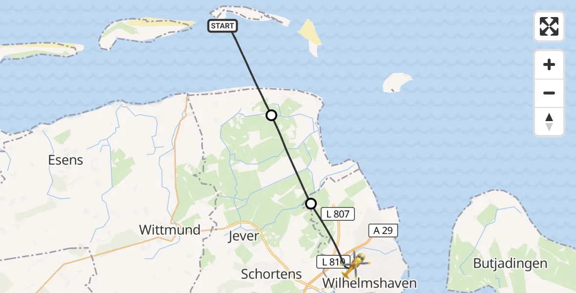 Flugroute Rettungshubschrauber Noordzee - Wilhelmshaven, 13 Juli 2026, 18:44