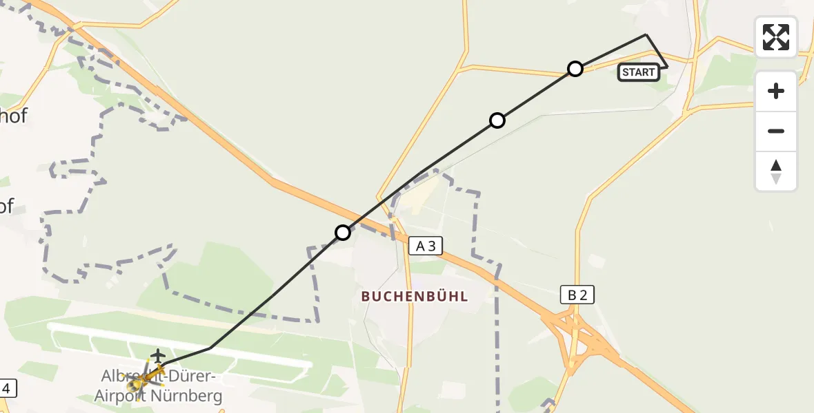 Flugroute Ambulanzhubschrauber Heroldsberg - Flughafen Nuremberg, 13 Juli 2026, 18:46
