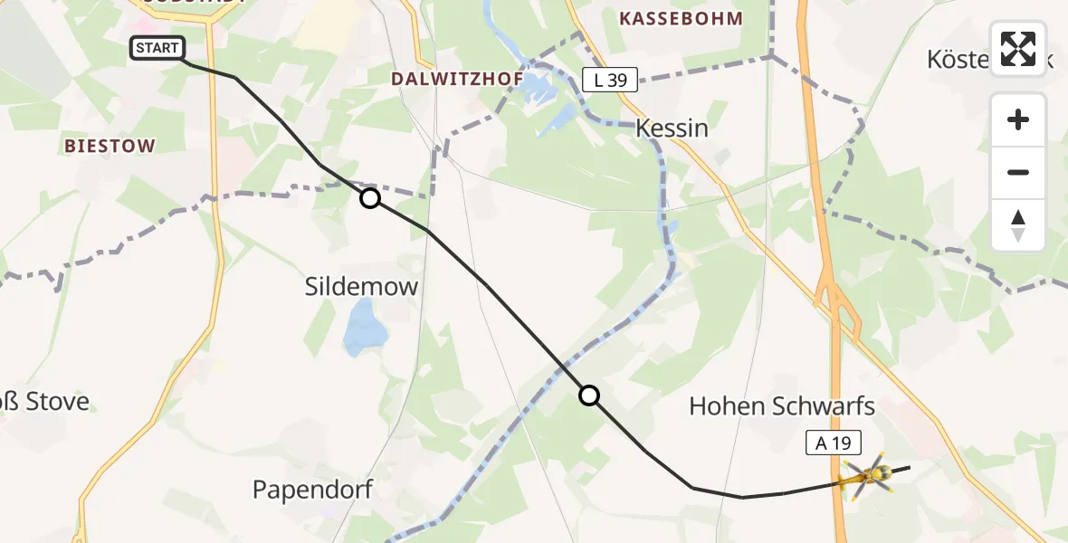 Flugroute Ambulanzhubschrauber Rostock - Dummerstorf, 13 Juli 2026, 18:47