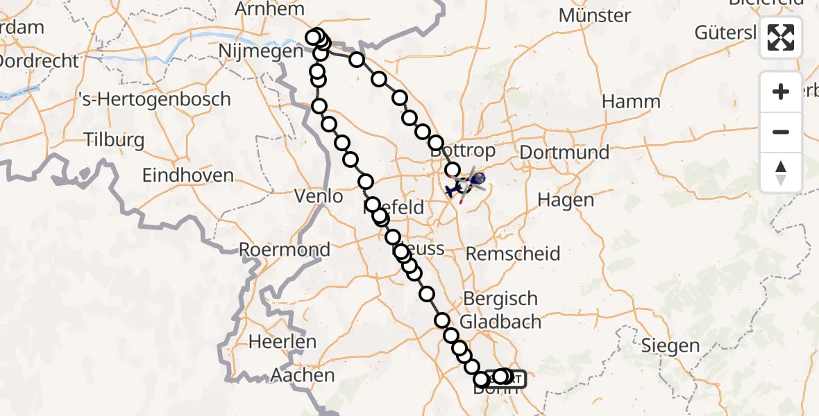 Flugroute Polizeihubschrauber Sankt Augustin - Essen-Mülheim Flughafen, 13 Juli 2026, 18:58