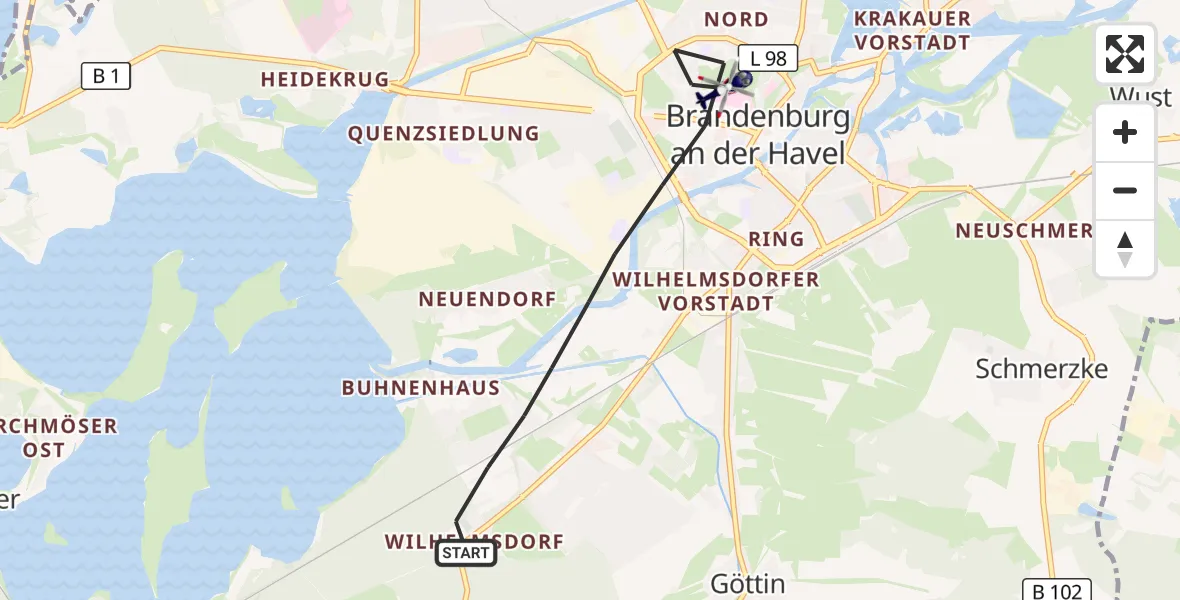 Flugroute Polizeihubschrauber Brandenburg an der Havel - Brandenburg an der Havel, 13 Juli 2026, 19:15