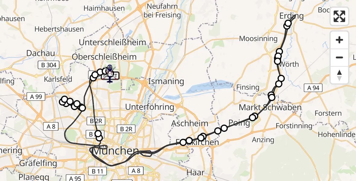 Flugroute Polizeihubschrauber Oberschleißheim - Oberschleißheim, 13 Juli 2026, 19:28