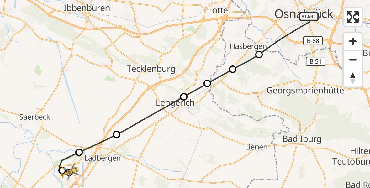 Flugroute Ambulanzhubschrauber Osnabrück - Christoph  Westfalen-ADAC, 13 Juli 2026, 19:55