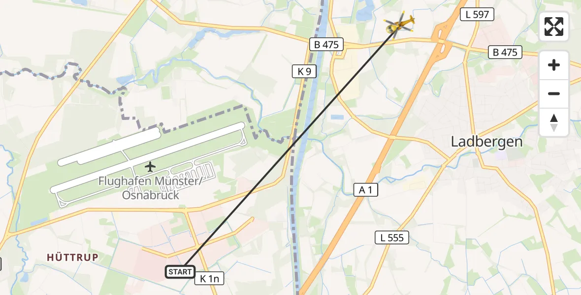 Flugroute Ambulanzhubschrauber Christoph  Westfalen-ADAC - Ladbergen, 13 Juli 2026, 20:06
