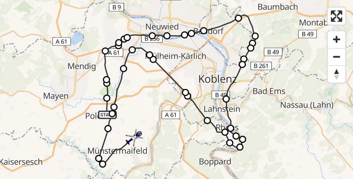 Flugroute Polizeihubschrauber Polch - Kalt, 13 Juli 2026, 20:26