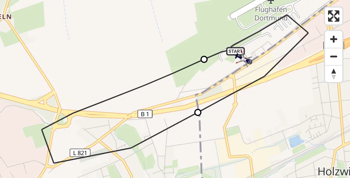 Flugroute Polizeihubschrauber Dortmund Flughafen - Dortmund Flughafen, 13 Juli 2026, 20:37
