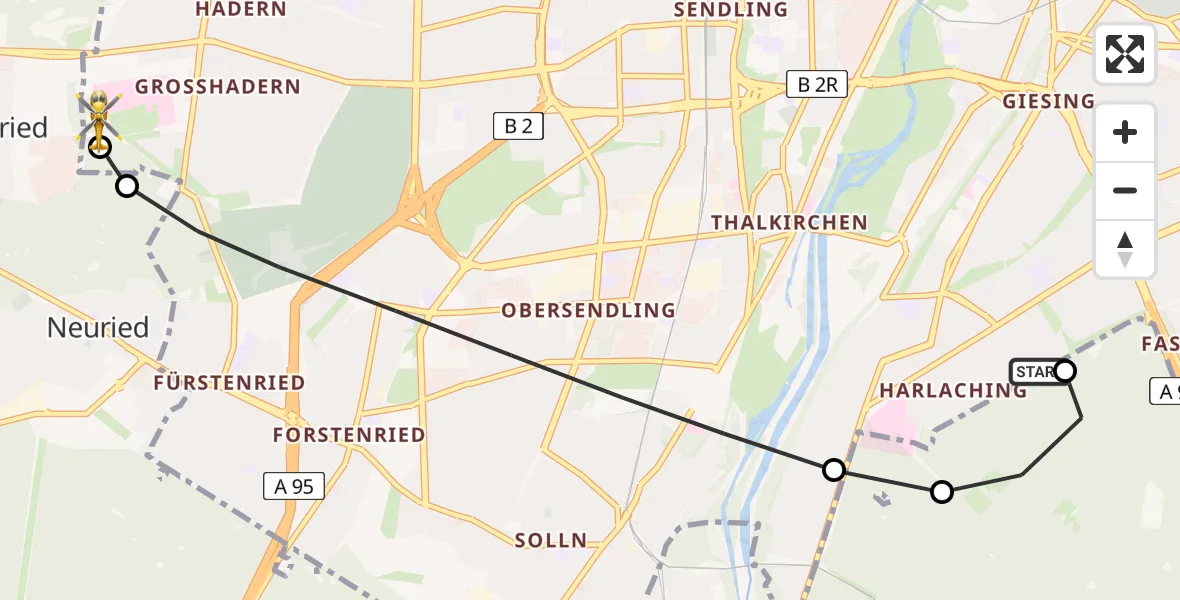 Flugroute Rettungshubschrauber München - DRF Air Rescue München Hubschrauberlandeplatz, 13 Juli 2026, 20:42