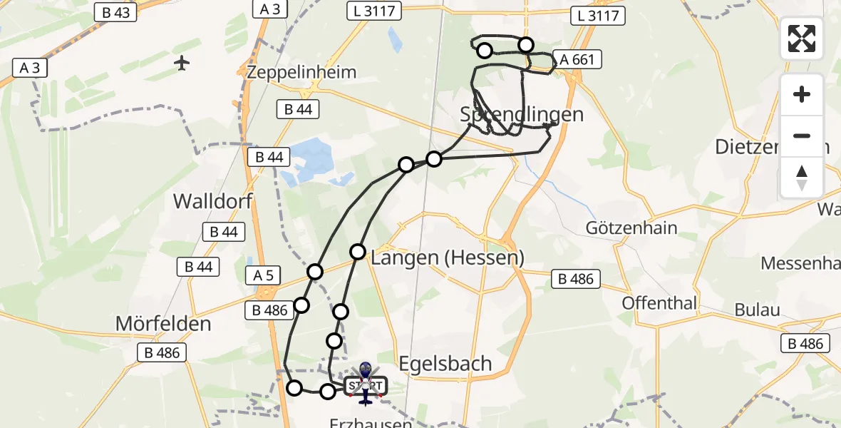 Flugroute Polizeihubschrauber Flughafen Frankfurt-Egelsbach - Flughafen Frankfurt-Egelsbach, 13 Juli 2026, 20:46