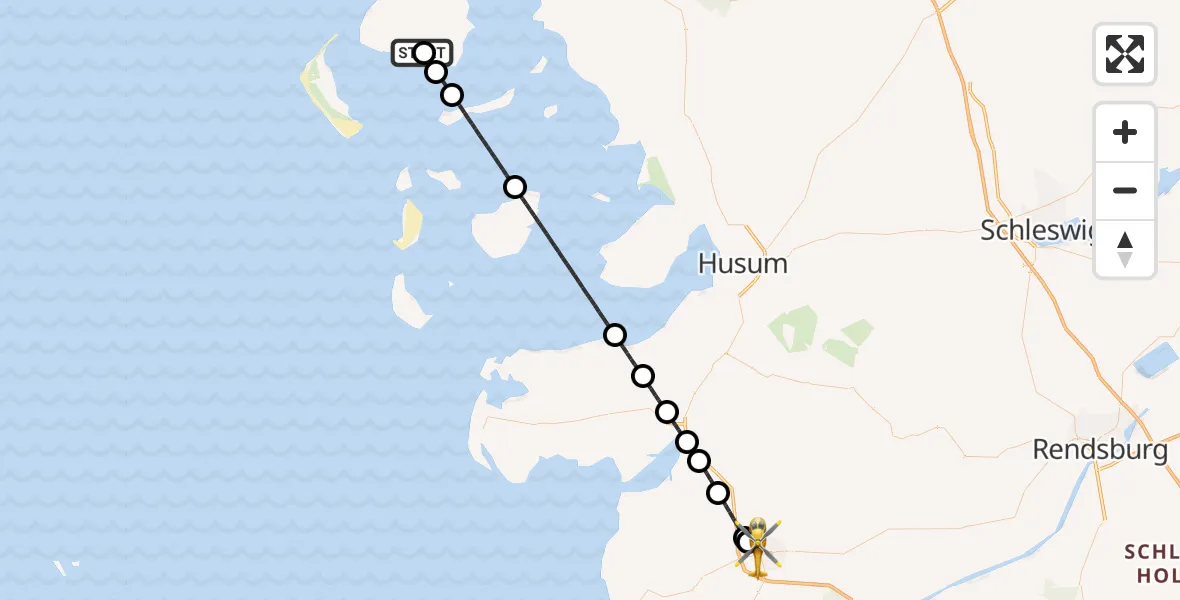Flugroute Ambulanzhubschrauber Alkersum - Heide, 13 Juli 2026, 21:22