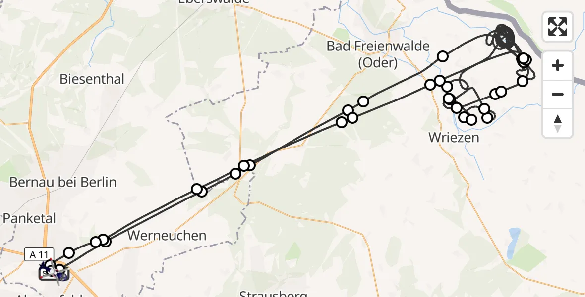 Flugroute Polizeihubschrauber Ahrensfelde Hubschrauberlandeplatz - Ahrensfelde Hubschrauberlandeplatz, 13 Juli 2026, 21:22