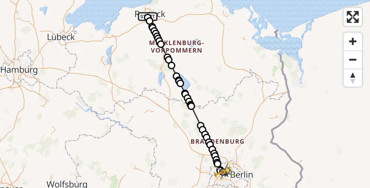 Flugroute Rettungshubschrauber Rostock - Charité Clinic Virchow Campus Hubschrauberlandeplatz, 13 Juli 2026, 23:51
