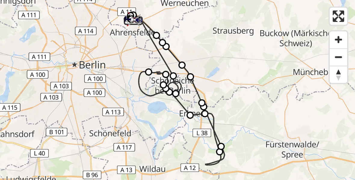 Flugroute Polizeihubschrauber Ahrensfelde Hubschrauberlandeplatz - Ahrensfelde Hubschrauberlandeplatz, 14 Juli 2026, 01:52