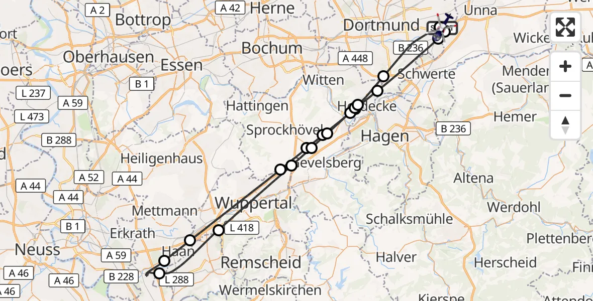 Flugroute Polizeihubschrauber Dortmund Flughafen - Dortmund Flughafen, 14 Juli 2026, 02:27