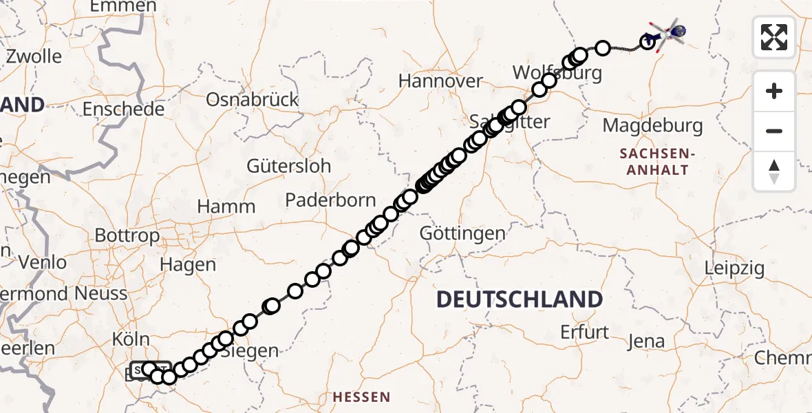 Flugroute Polizeihubschrauber Sankt Augustin - Bismark (Altmark), 14 Juli 2026, 05:12