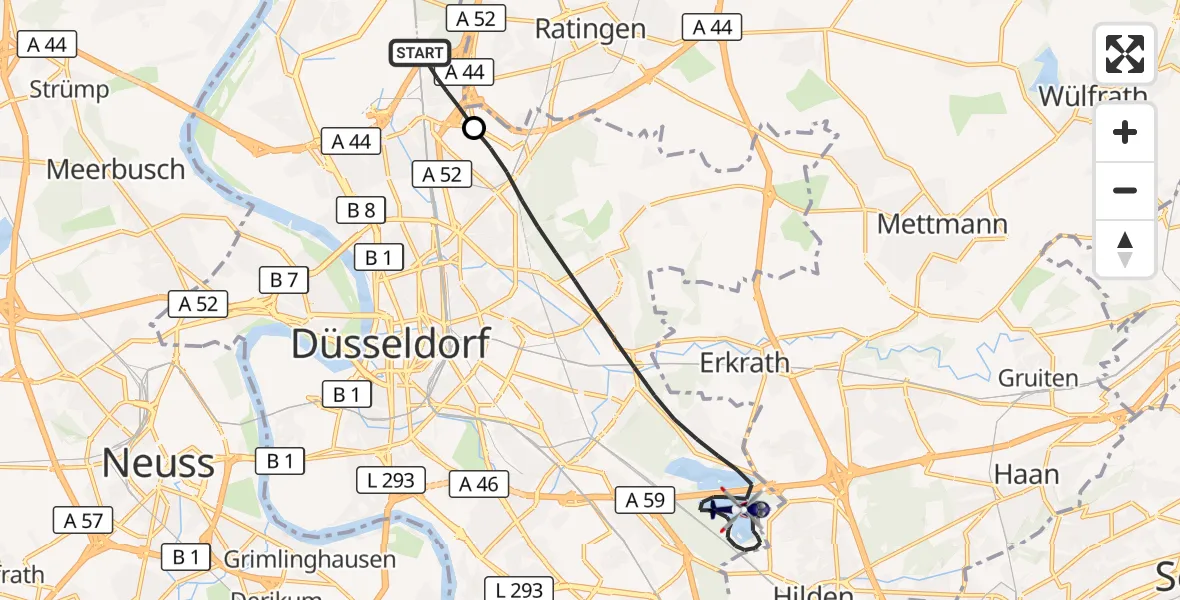 Flugroute Polizeihubschrauber Düsseldorf Flughafen - Düsseldorf, 14 Juli 2026, 05:20