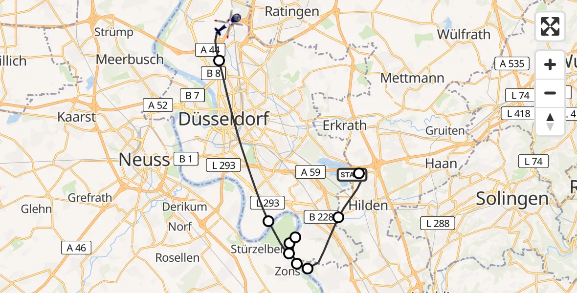 Flugroute Polizeihubschrauber Düsseldorf - Düsseldorf Flughafen, 14 Juli 2026, 05:47