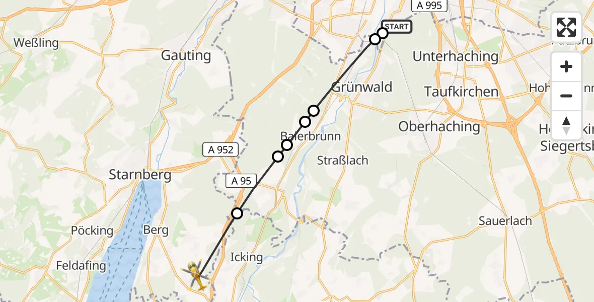 Flugroute Rettungshubschrauber ADAC Air Rescue Center Hubschrauberlandeplatz (Christoph 1) - Berg, 14 Juli 2026, 06:08