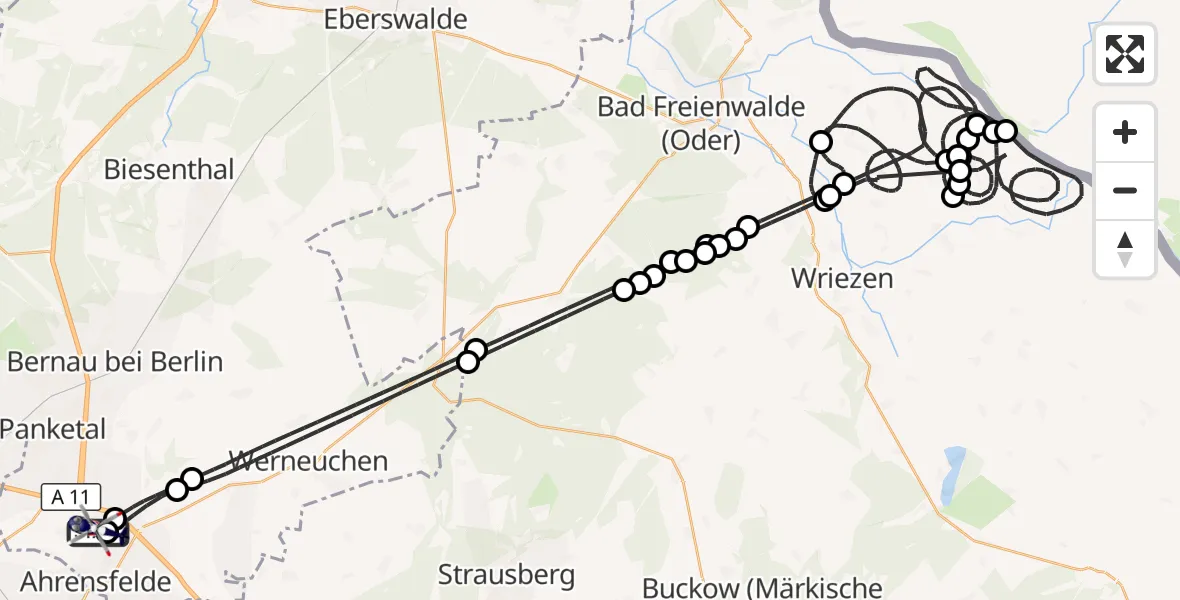 Flugroute Polizeihubschrauber Ahrensfelde Hubschrauberlandeplatz - Ahrensfelde Hubschrauberlandeplatz, 14 Juli 2026, 06:14