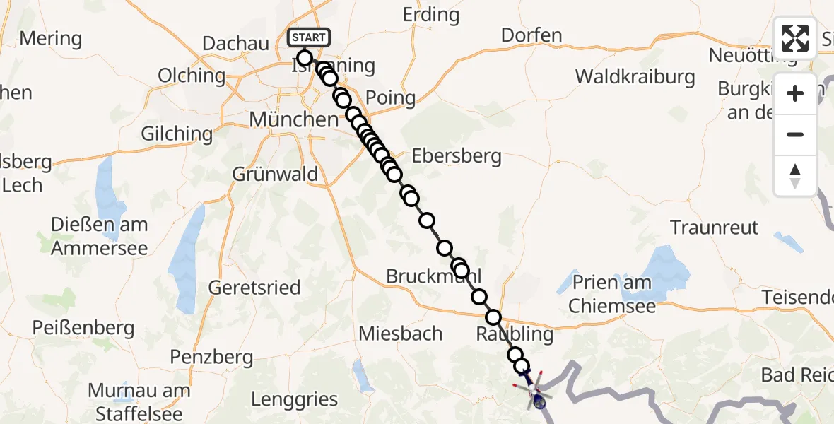Flugroute Polizeihubschrauber Oberschleißheim - Flintsbach a.Inn, 14 Juli 2026, 06:36