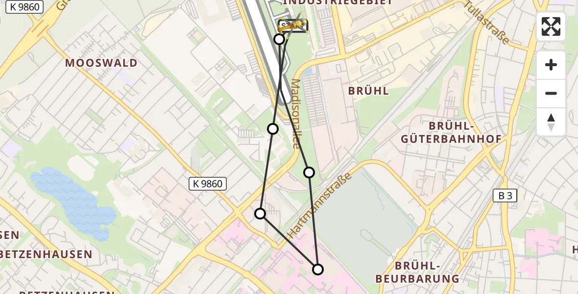 Flugroute Ambulanzhubschrauber Freiburg im Breisgau Flugplatz - Freiburg im Breisgau Flugplatz, 14 Juli 2026, 06:48