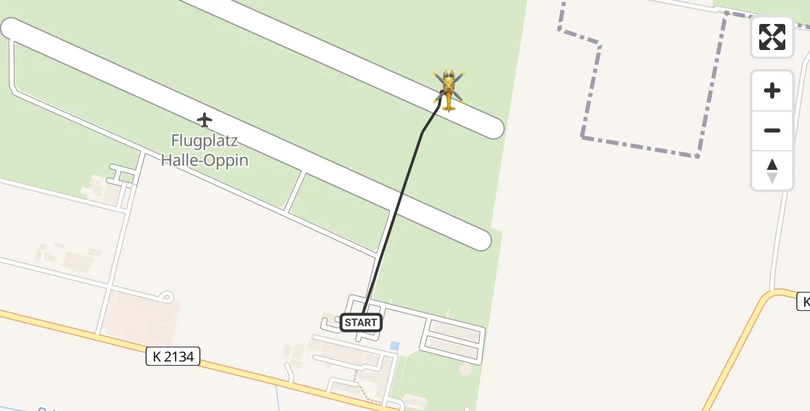 Flugroute Rettungshubschrauber Halle-Oppin Flugplatz - Halle-Oppin Flugplatz, 14 Juli 2026, 06:50