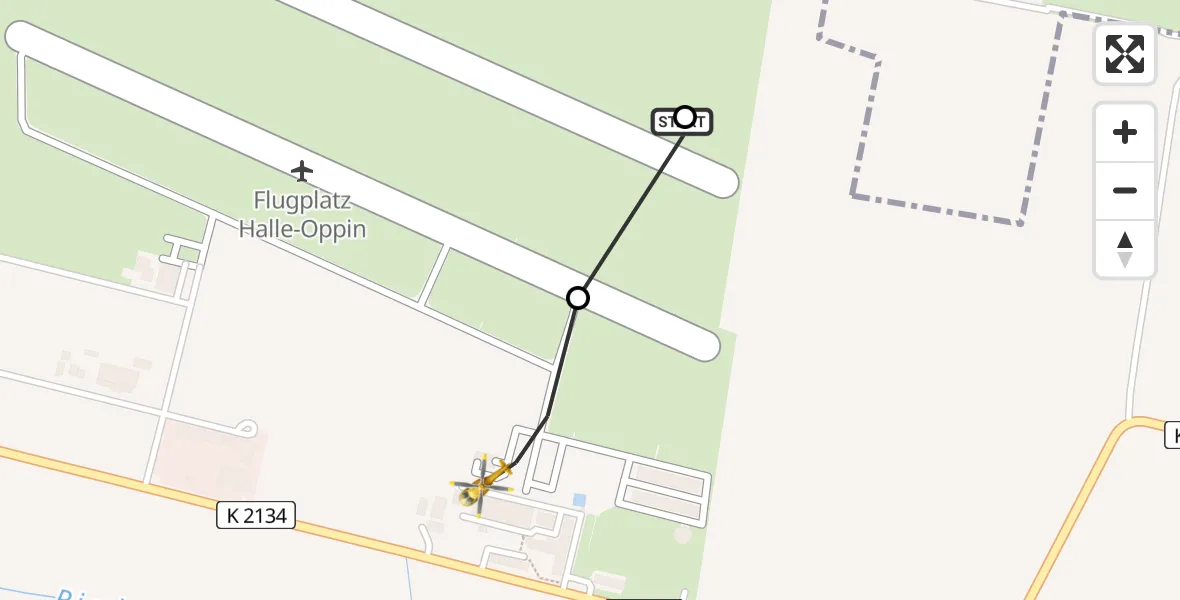 Flugroute Rettungshubschrauber Halle-Oppin Flugplatz - Halle-Oppin Flugplatz, 14 Juli 2026, 06:56
