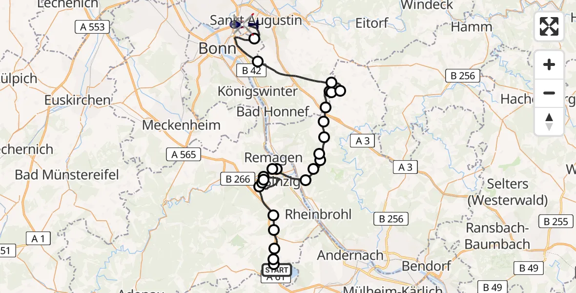 Flugroute Polizeihubschrauber Glees - Bonn-Hangelar Flugplatz, 14 Juli 2026, 06:58