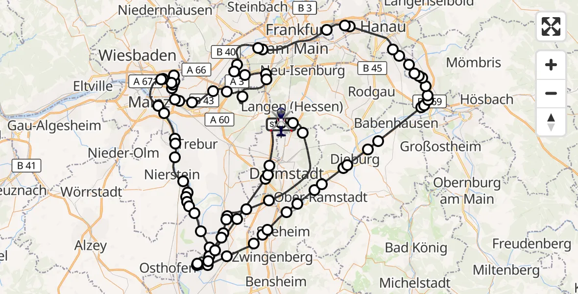 Flugroute Polizeihubschrauber Flughafen Frankfurt-Egelsbach - Flughafen Frankfurt-Egelsbach, 14 Juli 2026, 07:10