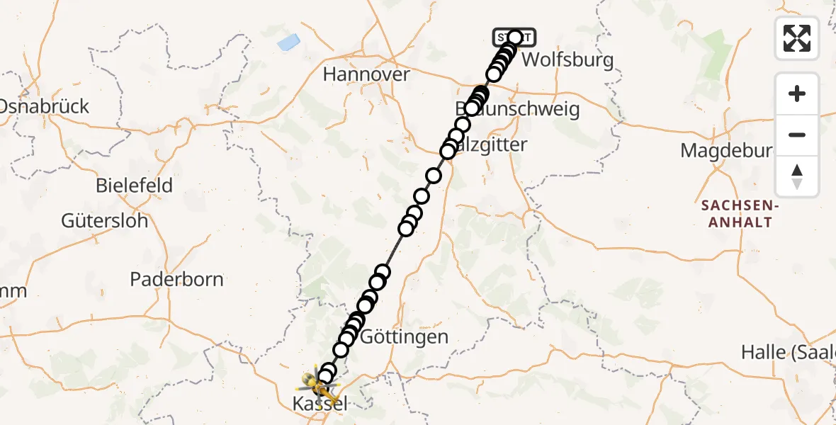 Flugroute Rettungshubschrauber Gifhorn Bundespolizei Hubschrauberlandeplatz - Fuldatal Bundespolizei Hubschrauberlandeplatz, 14 Juli 2026, 07:11