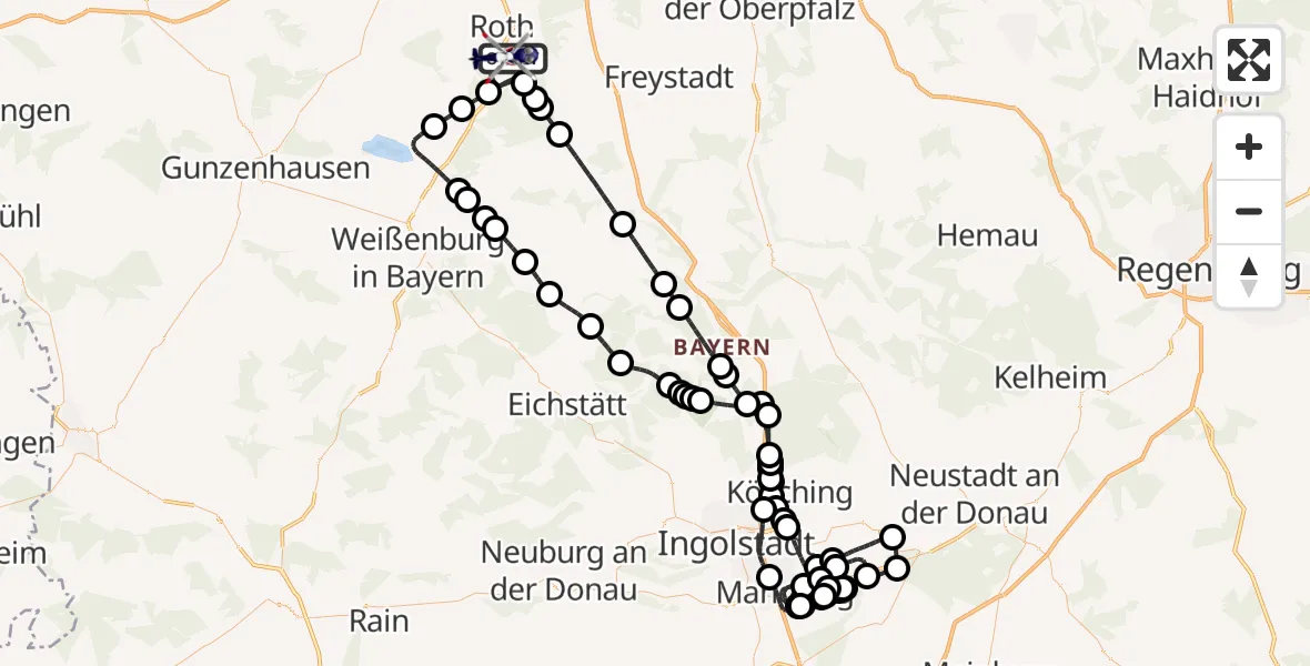 Flugroute Polizeihubschrauber Roth - Roth, 14 Juli 2026, 07:12
