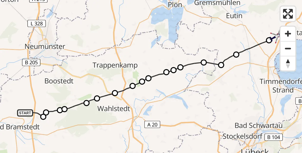 Flugroute Polizeihubschrauber Wiemersdorf - Sierksdorf, 14 Juli 2026, 07:28