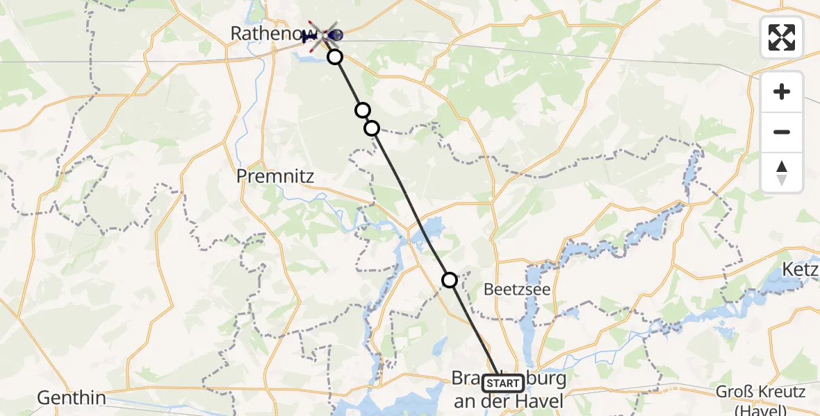 Flugroute Polizeihubschrauber Brandenburg an der Havel - Rathenow, 14 Juli 2026, 07:52