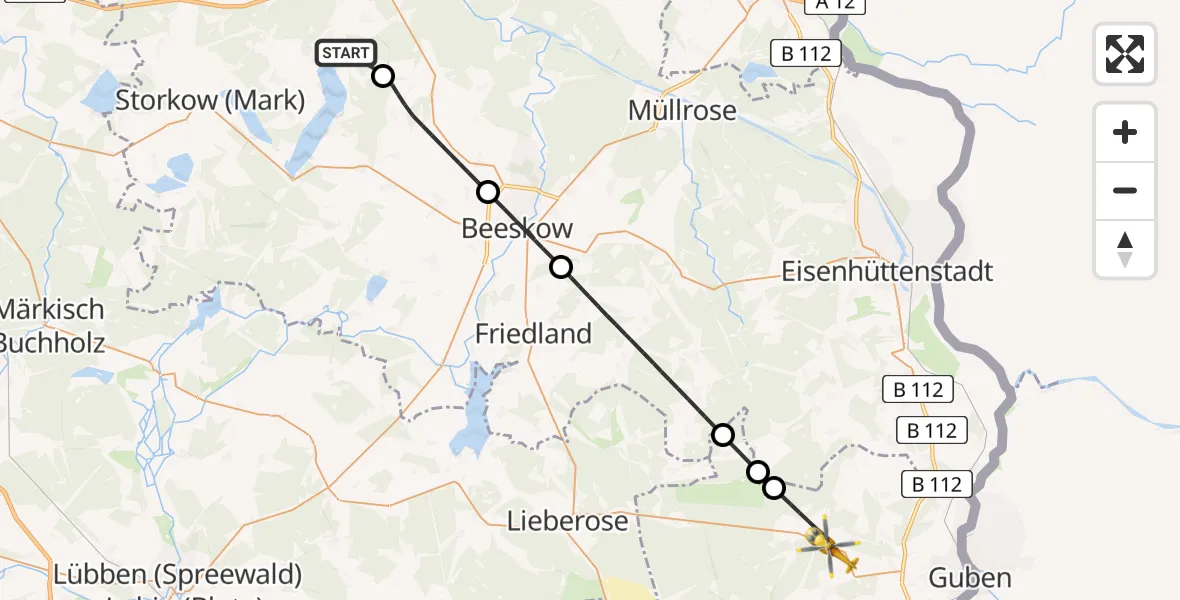 Flugroute Rettungshubschrauber Bad Saarow - Schenkendöbern, 14 Juli 2026, 07:56