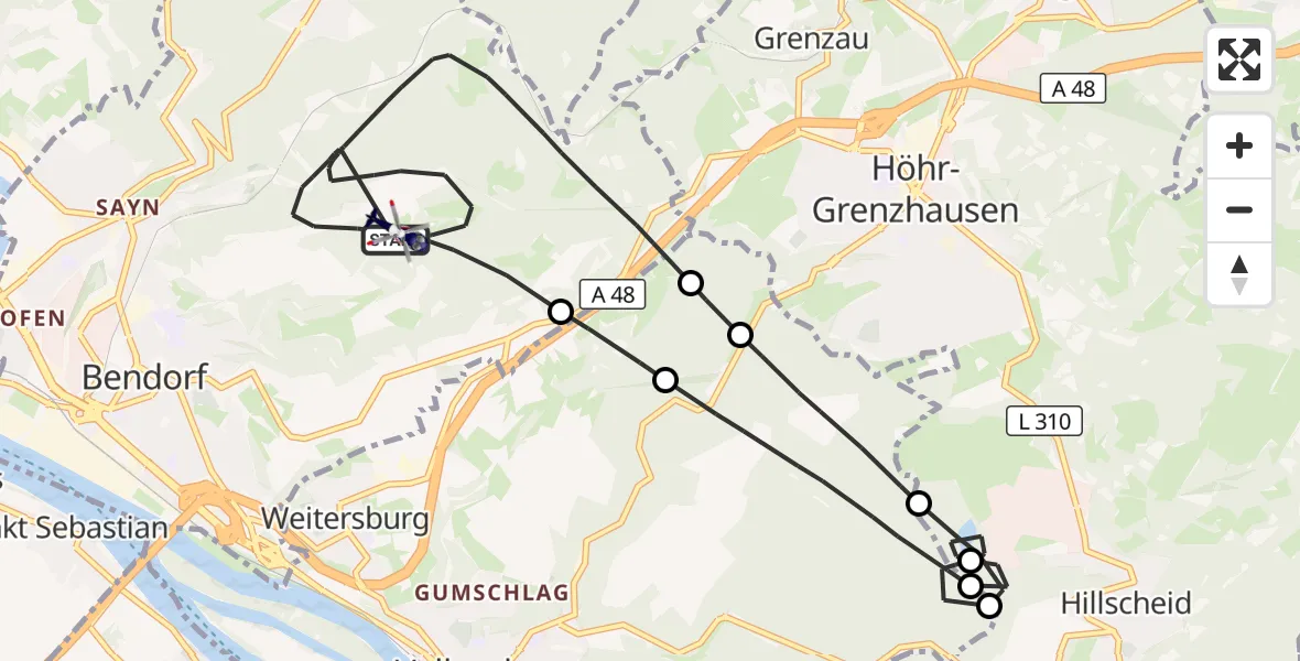 Flugroute Polizeihubschrauber Bendorf - Bendorf, 14 Juli 2026, 08:04