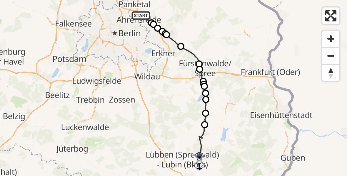Flugroute Polizeihubschrauber Ahrensfelde - Alt Zauche-Wußwerk, 14 Juli 2026, 08:07
