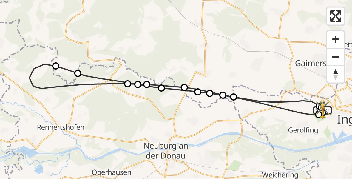 Flugroute Rettungshubschrauber Ingolstadt Hospital - Ingolstadt Hospital, 14 Juli 2026, 08:07
