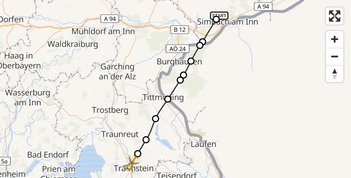 Flugroute Rettungshubschrauber Simbach a.Inn - Traunstein, 14 Juli 2026, 08:08