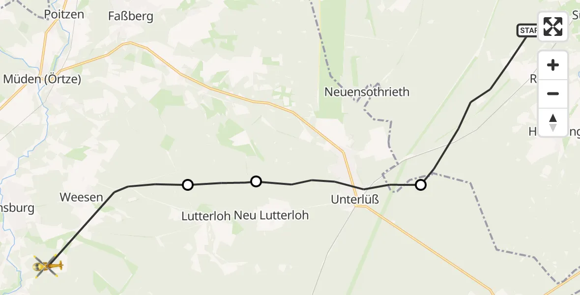 Flugroute Rettungshubschrauber Suderburg - Südheide, 14 Juli 2026, 08:11