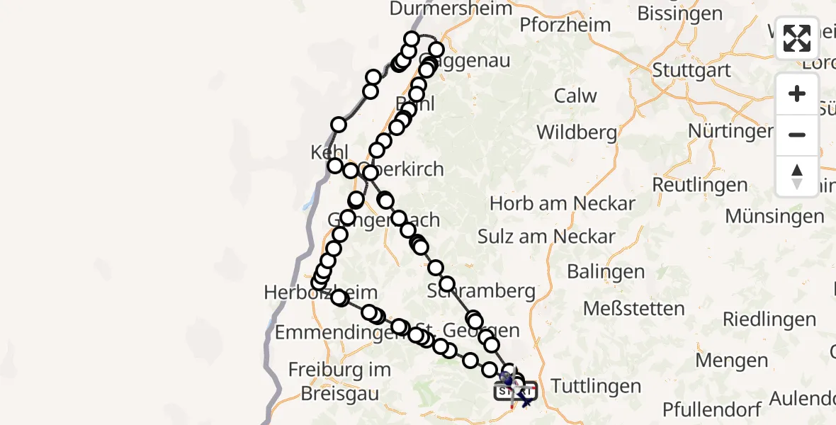 Flugroute Polizeihubschrauber Donaueschingen-Villingen Flugplatz - Donaueschingen-Villingen Flugplatz, 14 Juli 2026, 08:19