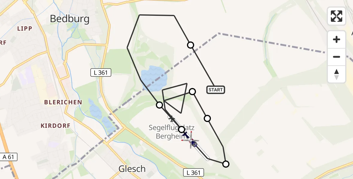 Flugroute Polizeihubschrauber Bergheim - Bergheim Flugplatz, 14 Juli 2026, 08:26