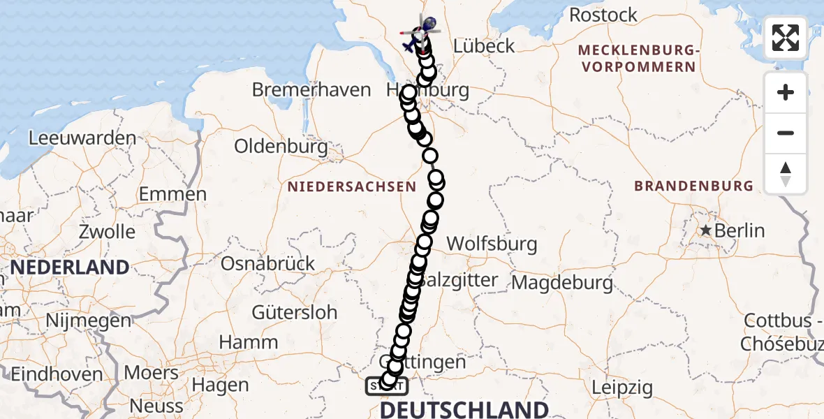 Flugroute Polizeihubschrauber Fuldatal Bundespolizei Hubschrauberlandeplatz - Bad Bramstedt Hubschrauberlandeplatz, 14 Juli 2026, 08:26