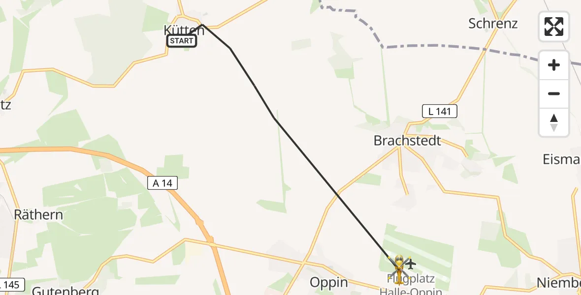 Flugroute Rettungshubschrauber Petersberg - Halle-Oppin Flugplatz, 14 Juli 2026, 08:29
