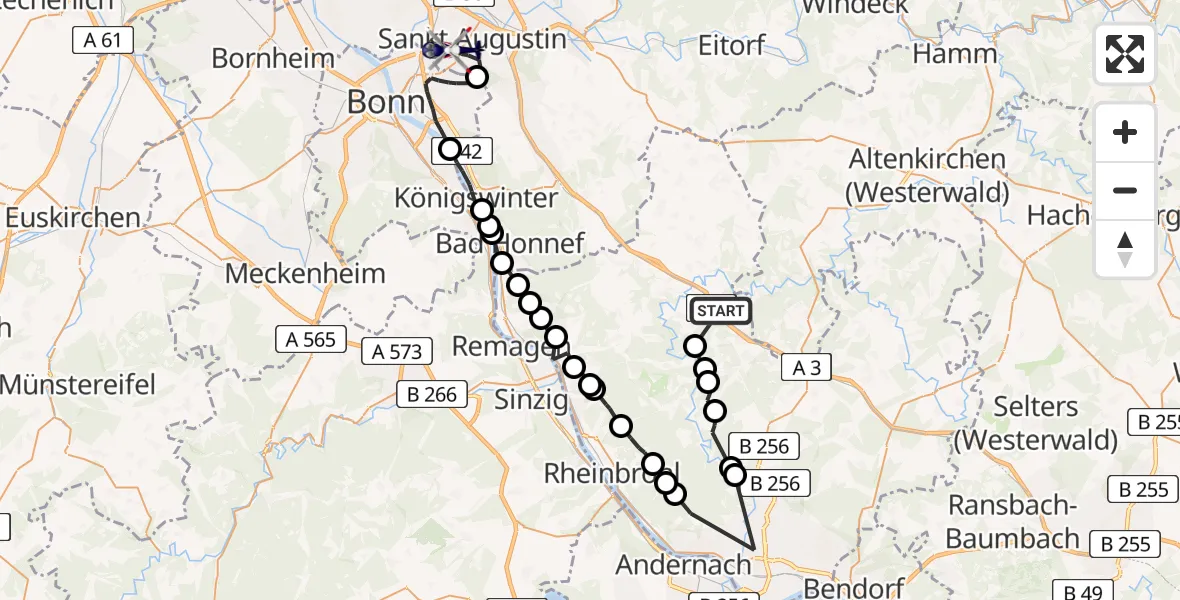 Flugroute Polizeihubschrauber Neustadt (Wied) - Sankt Augustin, 14 Juli 2026, 08:30