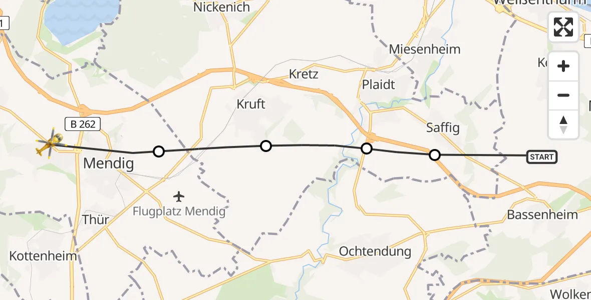 Flugroute Rettungshubschrauber Bassenheim - Mendig, 14 Juli 2026, 08:33