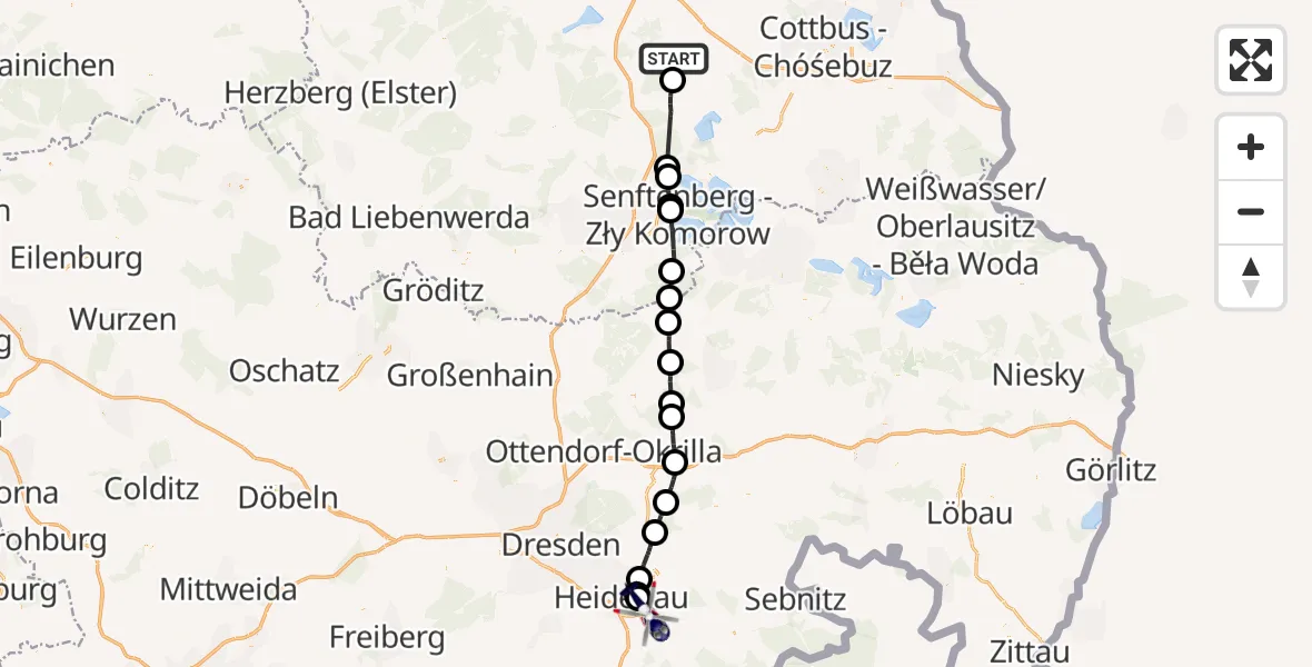 Flugroute Polizeihubschrauber Calau - Pirna, 14 Juli 2026, 08:34