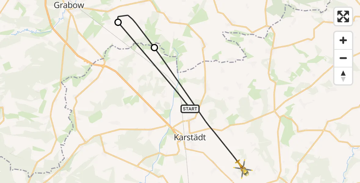 Flugroute Rettungshubschrauber Karstädt - Perleberg, 14 Juli 2026, 08:35